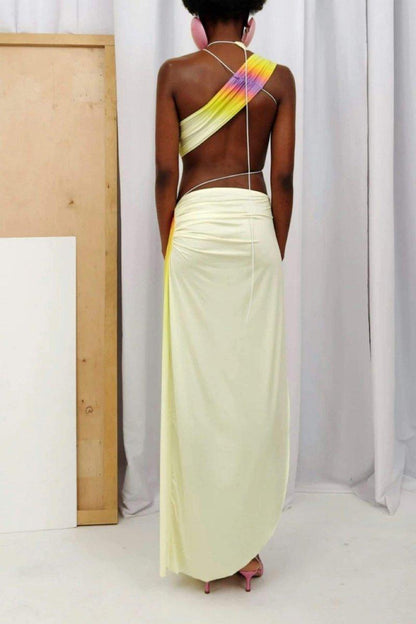 Kendra Tie-Dye Wrap Around Maxi Dress | Yellow | Beach | Polyester - ZyraLux Kleding en accessoires