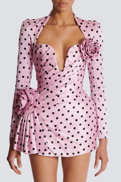 Polka Dots Sweetheart Mini Dress | Pink | Party | Satin - ZyraLux Kleding en accessoires