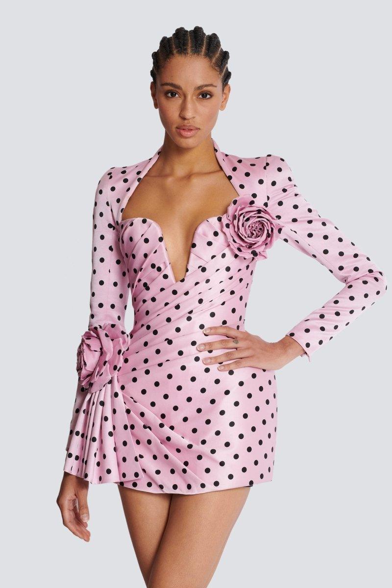 Polka Dots Sweetheart Mini Dress | Pink | Party | Satin - ZyraLux Kleding en accessoires