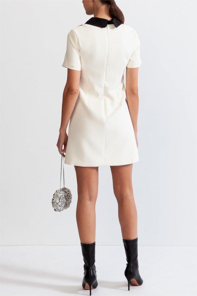 Bead Embroidery Peter Pan Collar Mini Dress | White | Formal | Satin - ZyraLux Kleding en accessoires