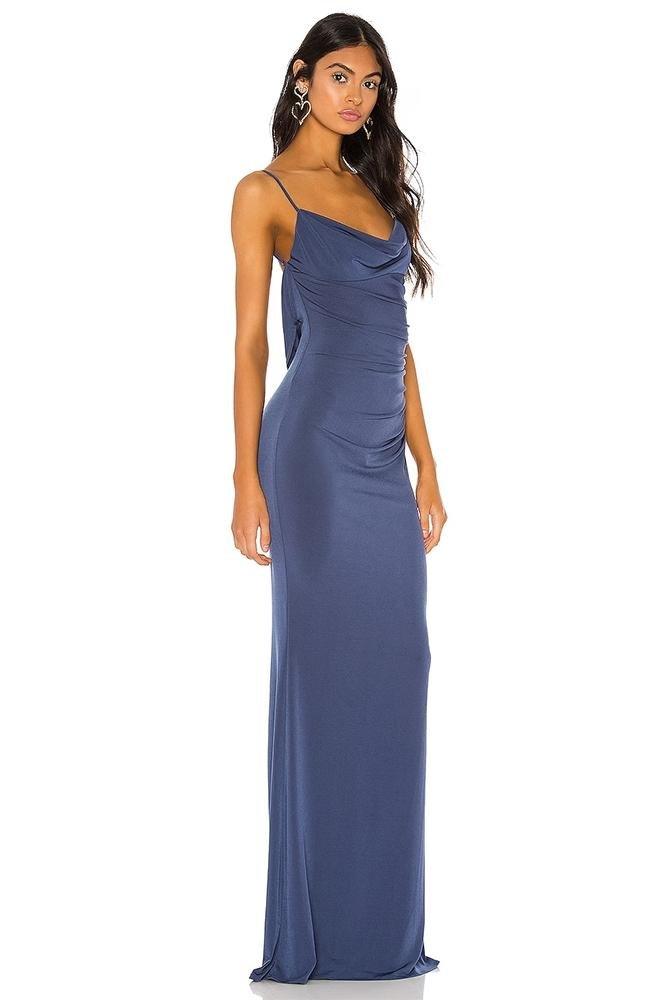 Lila Lace Cowl Neck Backless Maxi Dress | Blue | Evening | Polyester - ZyraLux Kleding en accessoires