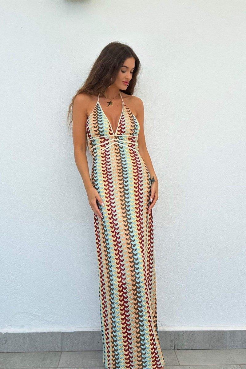 Lydia Halterneck Crochet Maxi Dress | Color Mix | Beach | Cotton - ZyraLux Kleding en accessoires