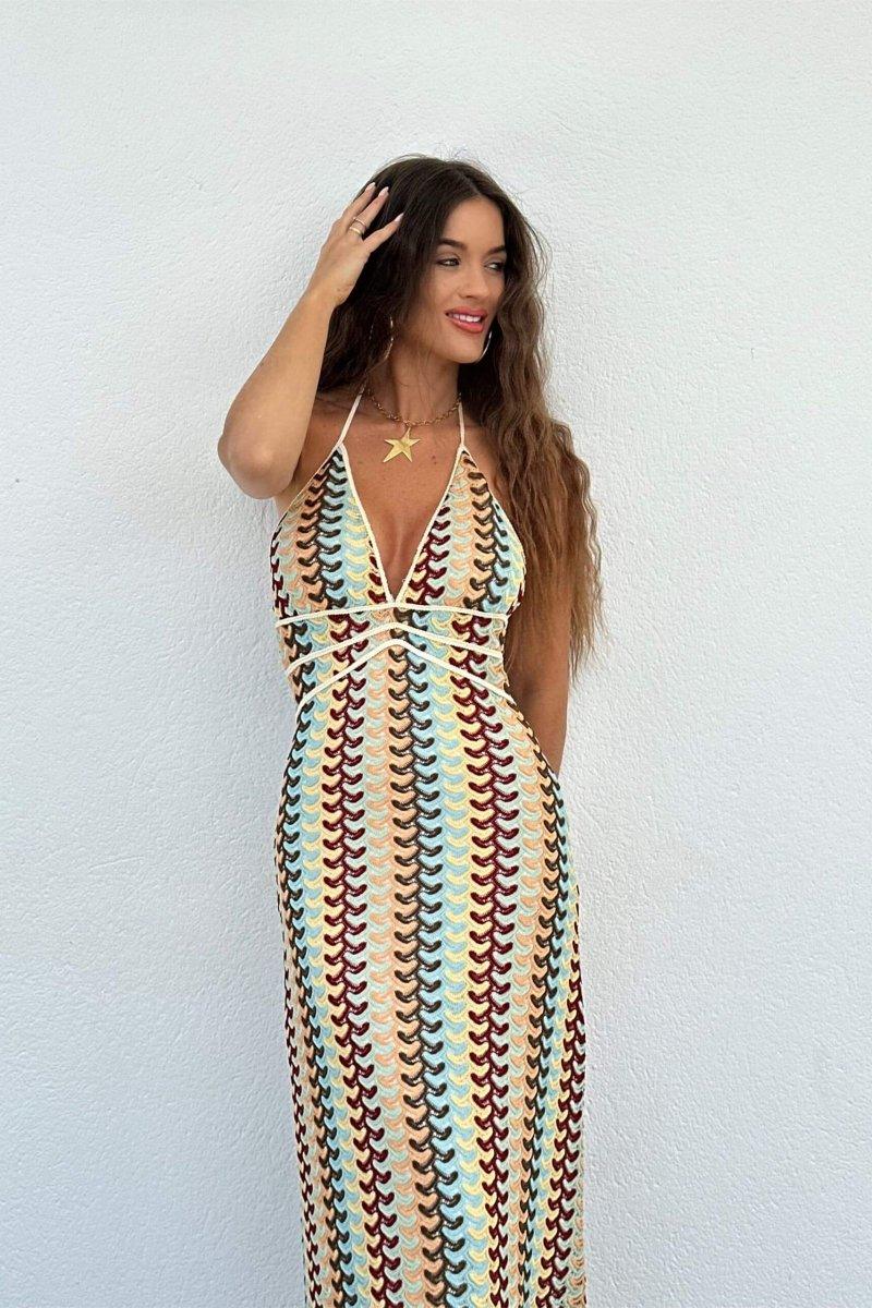 Lydia Halterneck Crochet Maxi Dress | Color Mix | Beach | Cotton - ZyraLux Kleding en accessoires