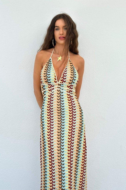 Lydia Halterneck Crochet Maxi Dress | Color Mix | Beach | Cotton - ZyraLux Kleding en accessoires