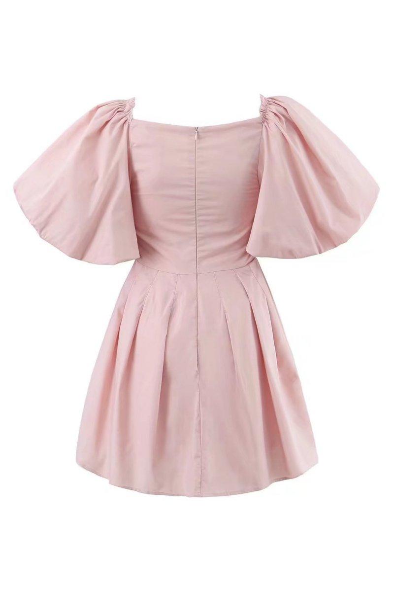 Lydia Puff Sleeve Knot Mini Dress | Pink | Casual | Linen - ZyraLux Kleding en accessoires