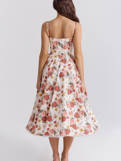 Sereia | Italian Rose Print Tulle Midi Dress - ZyraLux Midi Dresses