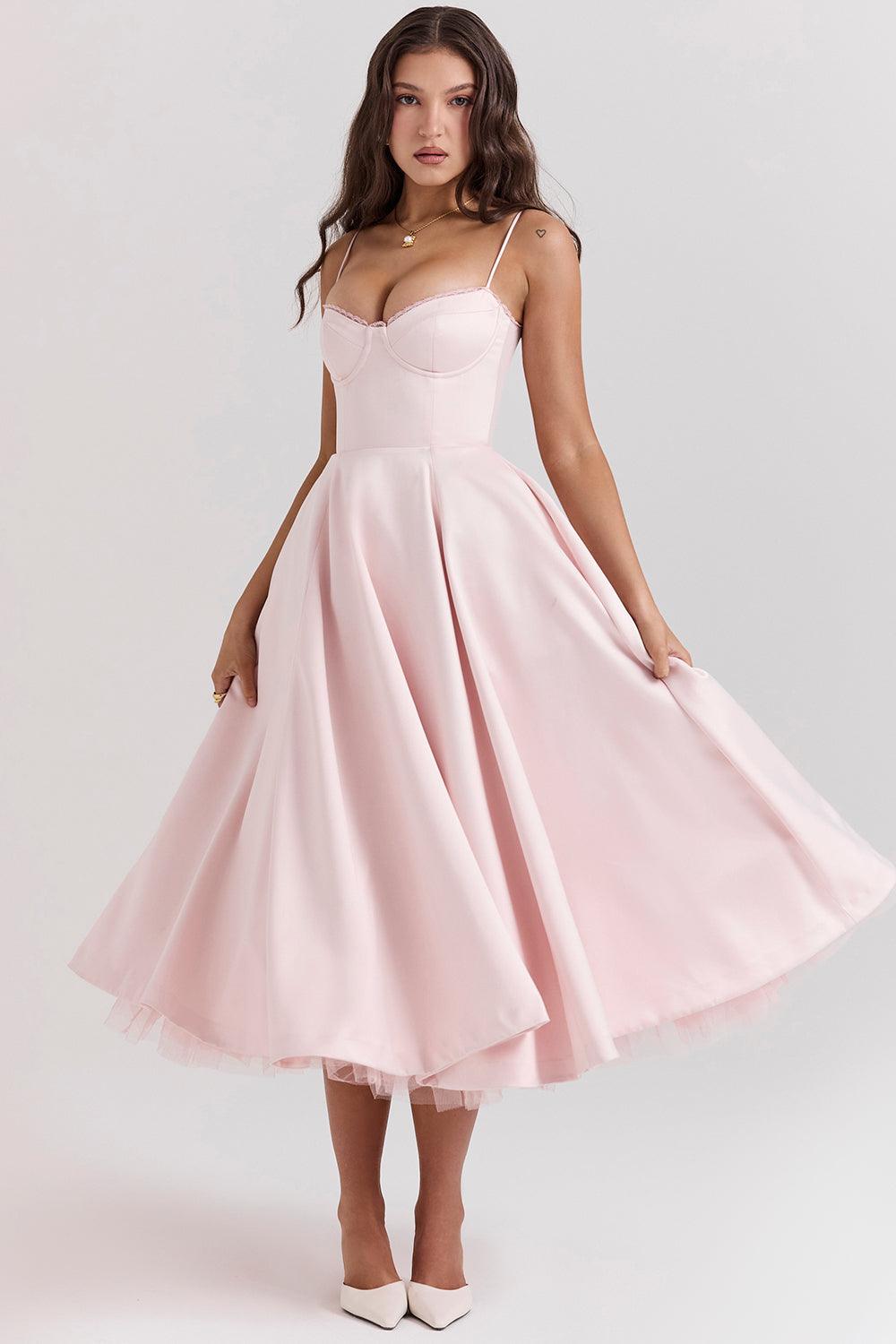 Blush Midi Dress | Pink | Cotton | Elegant and Flowing - ZyraLux Kleding en accessoires