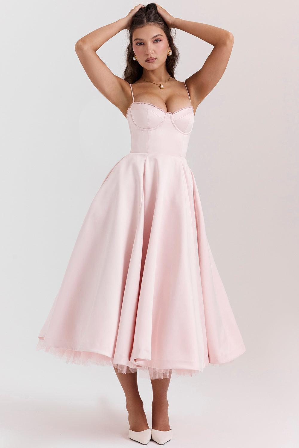 Blush Midi Dress | Pink | Cotton | Elegant and Flowing - ZyraLux Kleding en accessoires