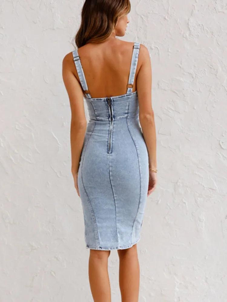 Grey Denim Bodycon Dress | Grey | Denim | Stylish and Sleek - ZyraLux Kleding en accessoires