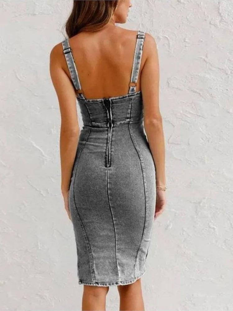 Grey Denim Bodycon Dress | Grey | Denim | Stylish and Sleek - ZyraLux Kleding en accessoires