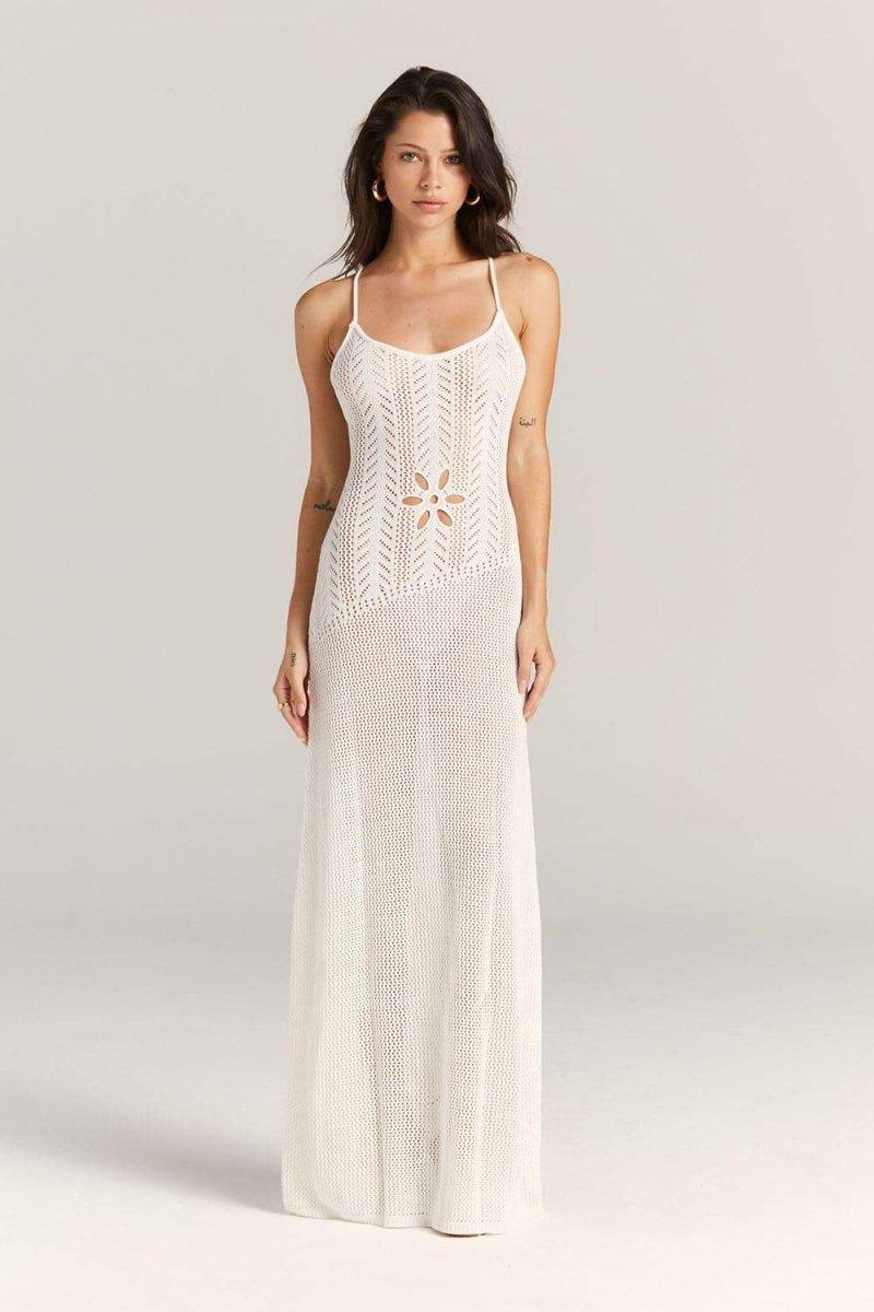 Elise Jacquard Ruffle Maxi Slip Dress | White | Formal | Jacquard - ZyraLux Kleding en accessoires