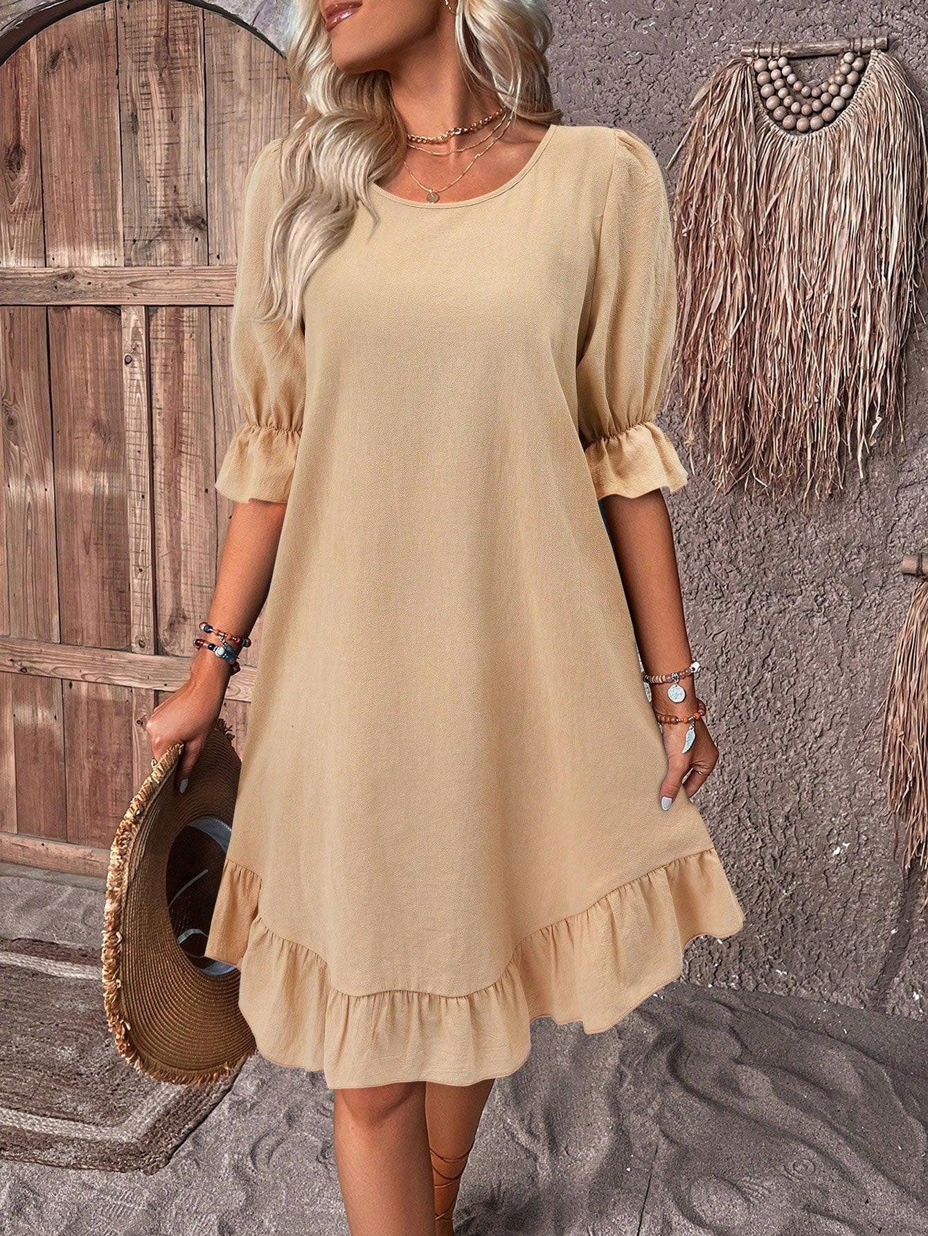 Puff Sleeve Dress | White | Cotton | Elegant and Chic - ZyraLux Kleding en accessoires