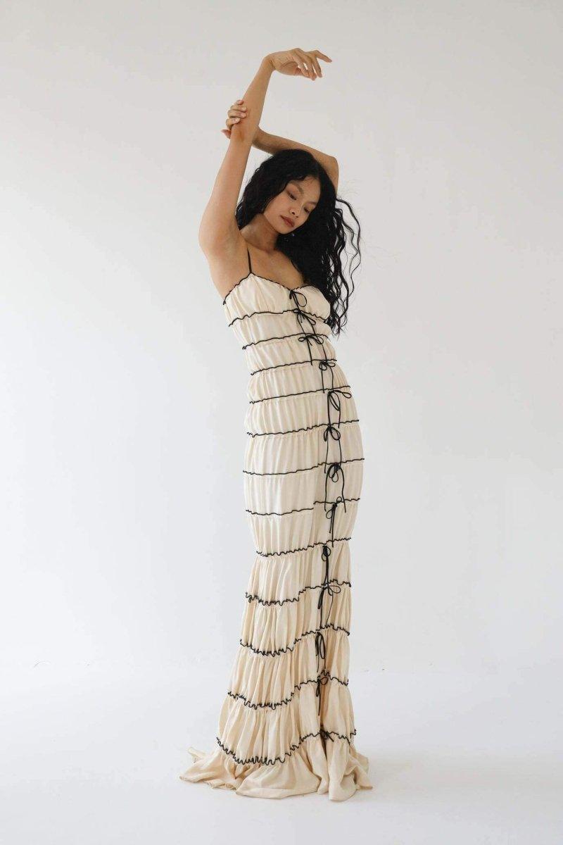 Melissa Ruffle Tunnel Maxi Dress | Beige | Cocktail | Cotton - ZyraLux Kleding en accessoires