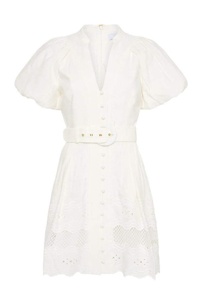 Miranda Embroidered V-Neck Mini Dress | White | Summer | Cotton - ZyraLux Kleding en accessoires