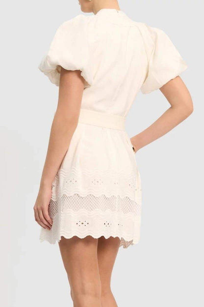 Miranda Embroidered V-Neck Mini Dress | White | Summer | Cotton - ZyraLux Kleding en accessoires