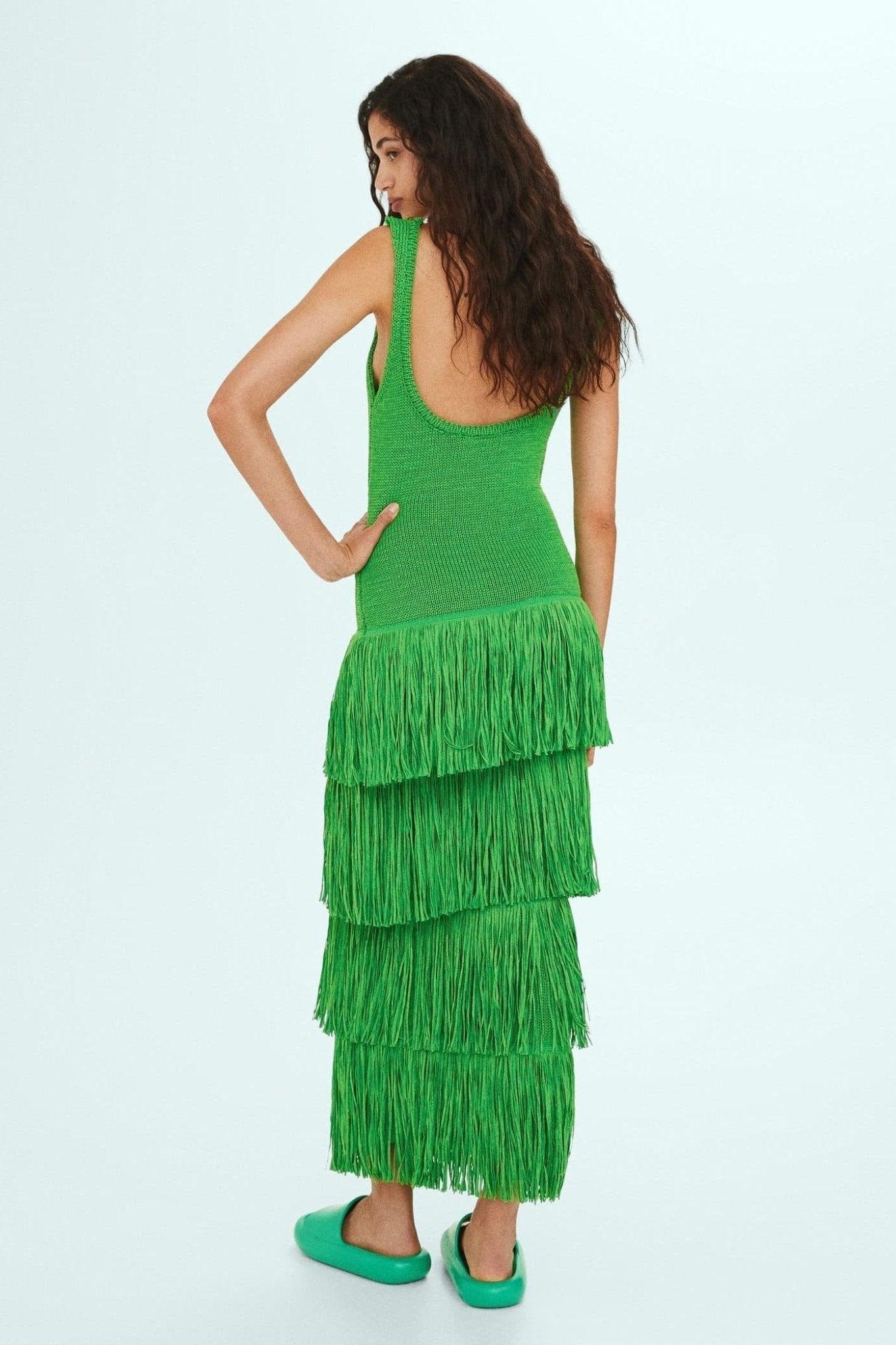 Miriam Tassel Knit Strap Maxi Dress | Green | Casual | Knit - ZyraLux Kleding en accessoires