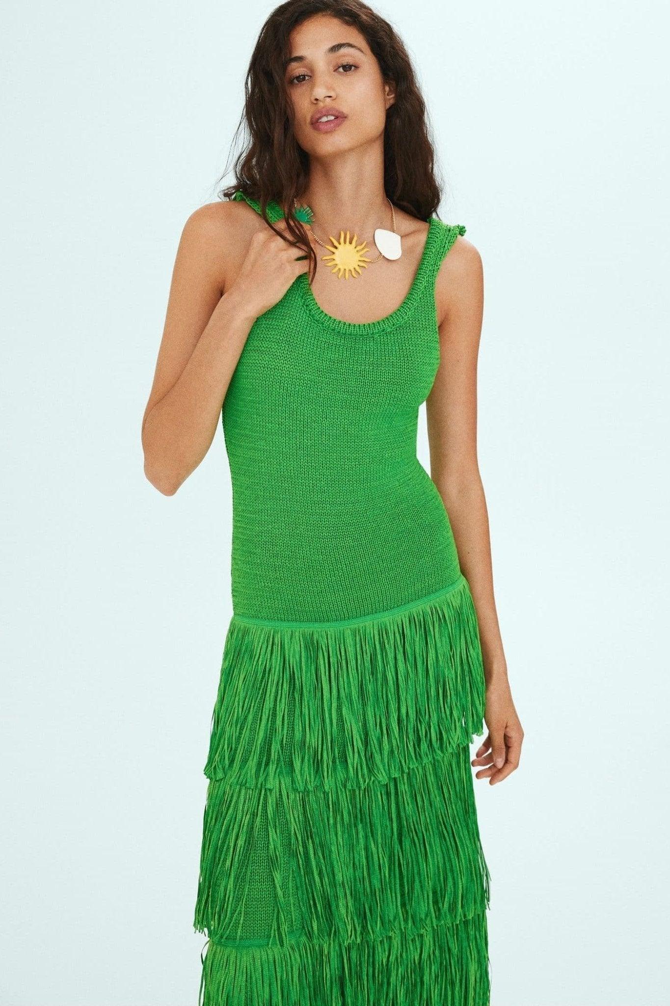 Miriam Tassel Knit Strap Maxi Dress | Green | Casual | Knit - ZyraLux Kleding en accessoires