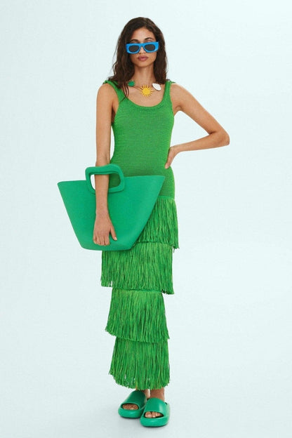 Miriam Tassel Knit Strap Maxi Dress | Green | Casual | Knit - ZyraLux Kleding en accessoires