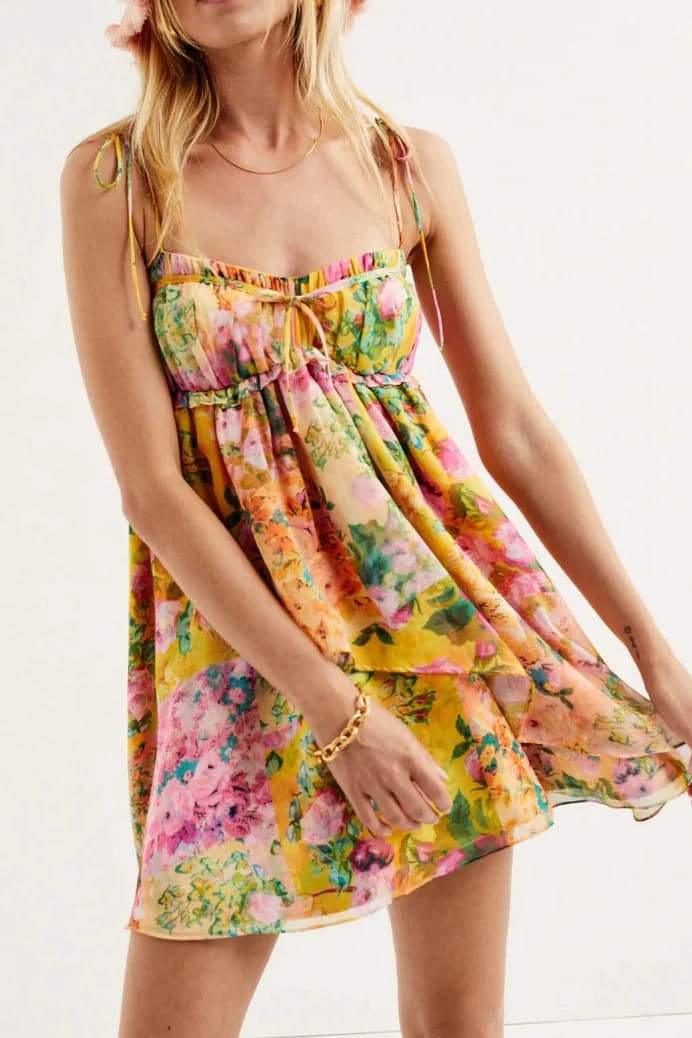 Mona Floral Printed Chiffon Mini Dress | Color Mix | Summer | Chiffon - ZyraLux Kleding en accessoires