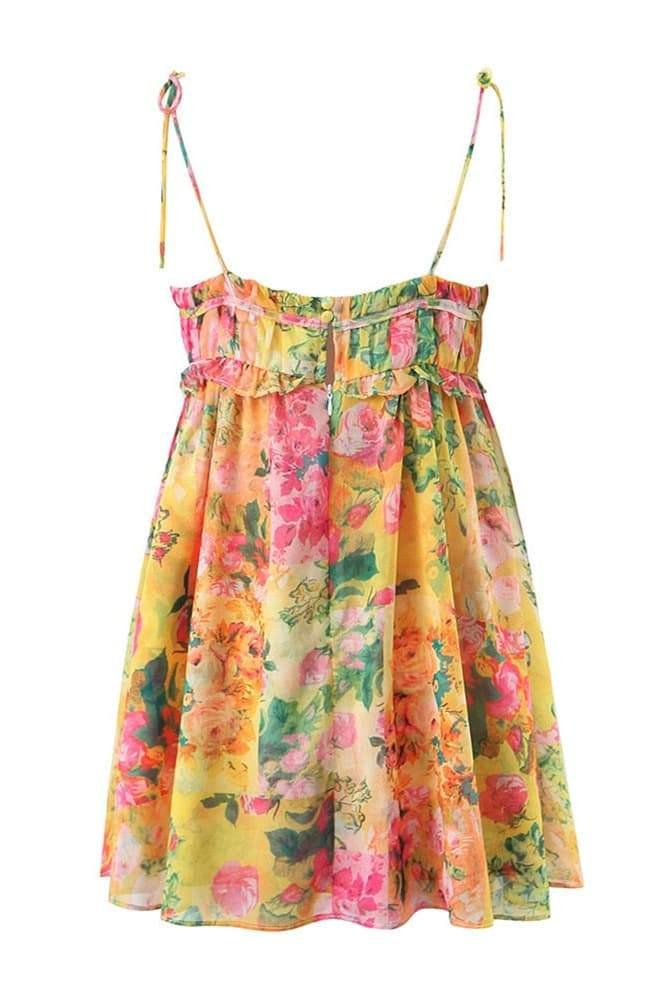 Mona Floral Printed Chiffon Mini Dress | Color Mix | Summer | Chiffon - ZyraLux Kleding en accessoires