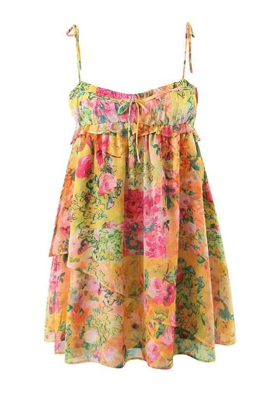 Mona Floral Printed Chiffon Mini Dress | Color Mix | Summer | Chiffon - ZyraLux Kleding en accessoires