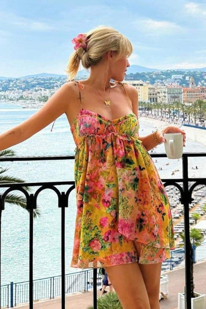 Mona Floral Printed Chiffon Mini Dress | Color Mix | Summer | Chiffon - ZyraLux Kleding en accessoires