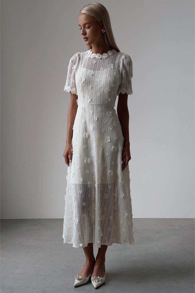 Lace Embroidered Midi Dress | White | Formal | Lace - ZyraLux Kleding en accessoires