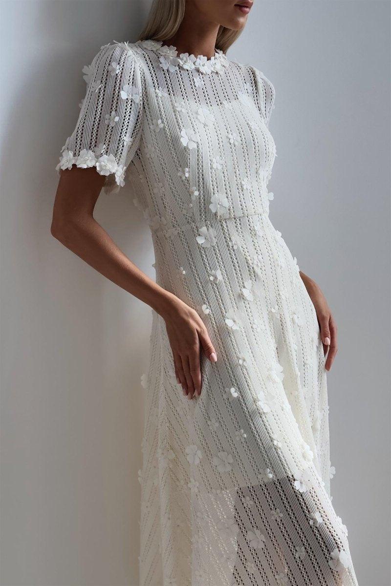 Lace Embroidered Midi Dress | White | Formal | Lace - ZyraLux Kleding en accessoires