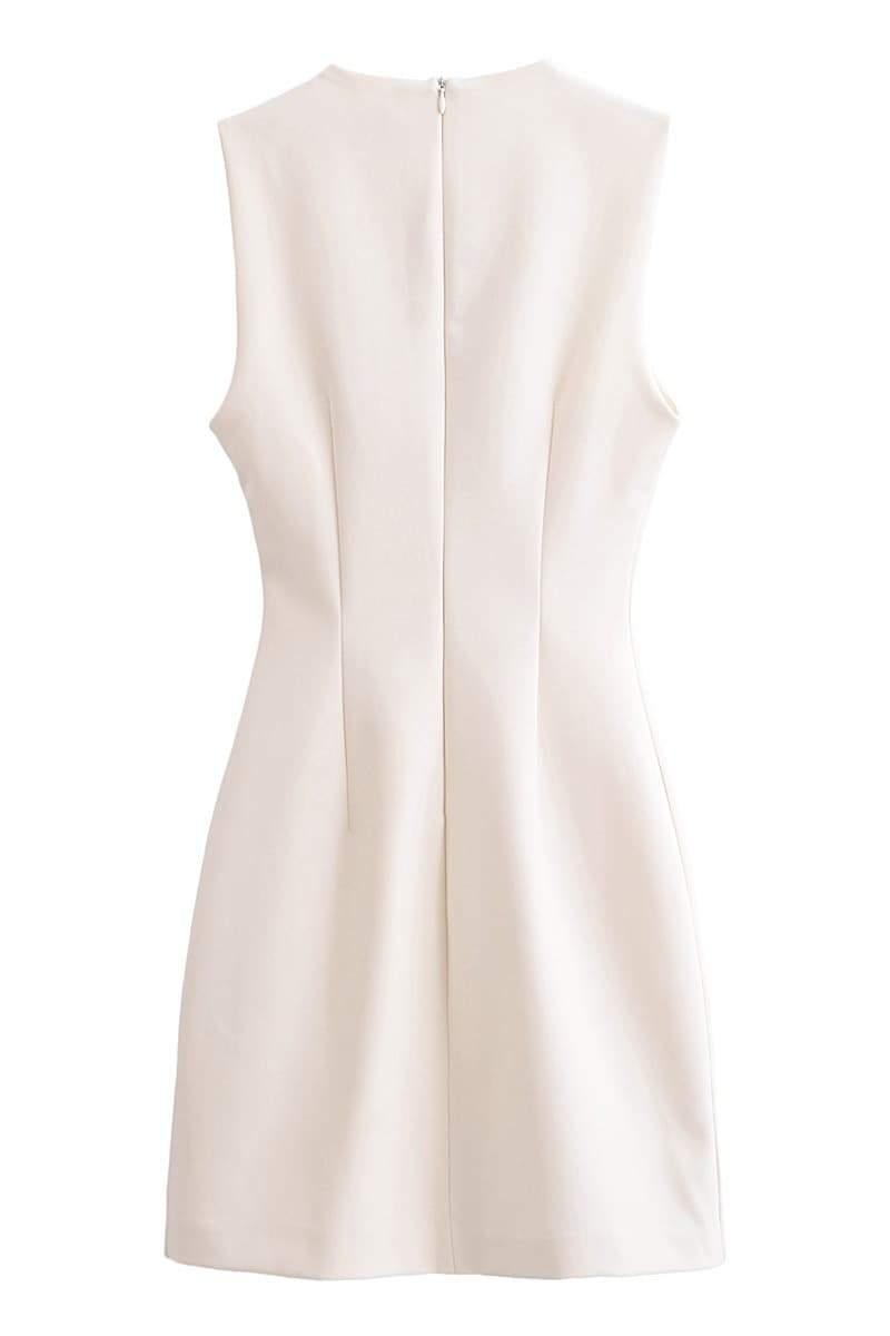 Mona Sleeveless Metal Buckle Dress | White | Evening | Polyester - ZyraLux Kleding en accessoires