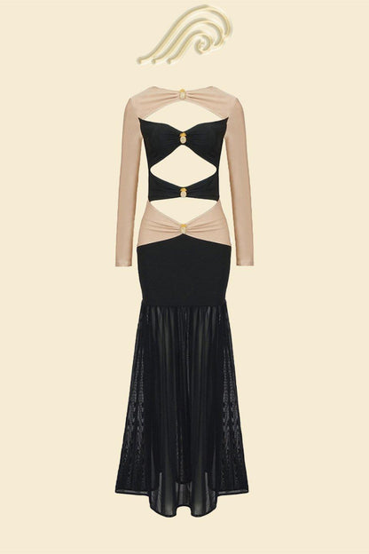 Morgan Cutout Contrast Maxi Dress | Black | Evening | Jersey - ZyraLux Kleding en accessoires