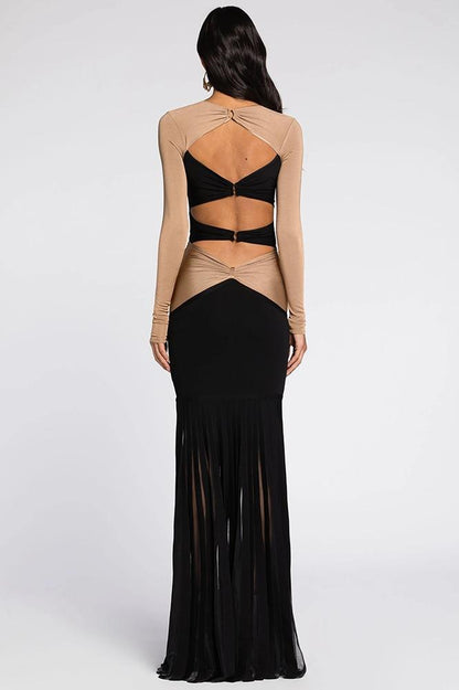 Morgan Cutout Contrast Maxi Dress | Black | Evening | Jersey - ZyraLux Kleding en accessoires