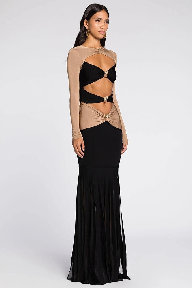 Morgan Cutout Contrast Maxi Dress | Black | Evening | Jersey - ZyraLux Kleding en accessoires