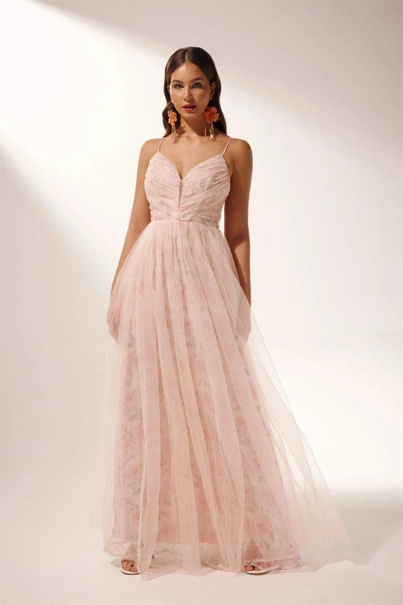 Floral Tulle Maxi Dress | Pink | Spring Wedding | Tulle - ZyraLux Kleding en accessoires