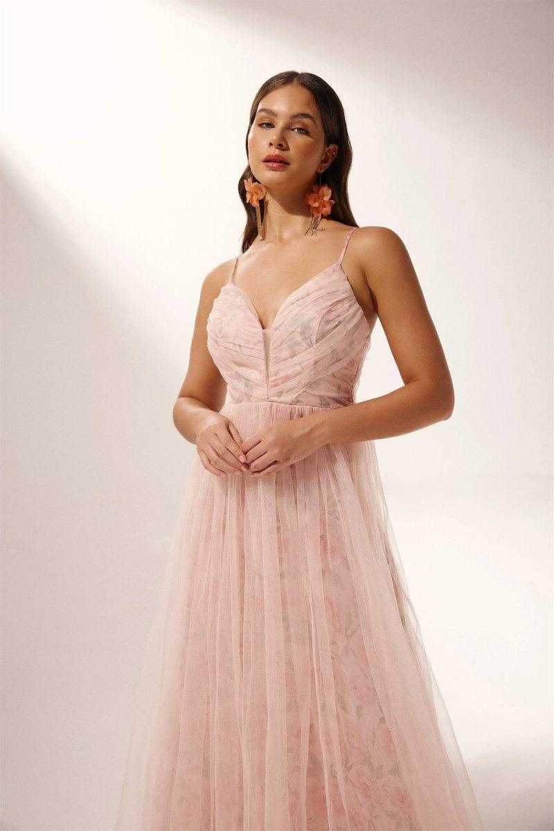 Floral Tulle Maxi Dress | Pink | Spring Wedding | Tulle - ZyraLux Kleding en accessoires