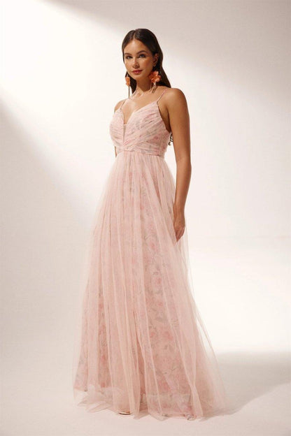 Floral Tulle Maxi Dress | Pink | Spring Wedding | Tulle - ZyraLux Kleding en accessoires