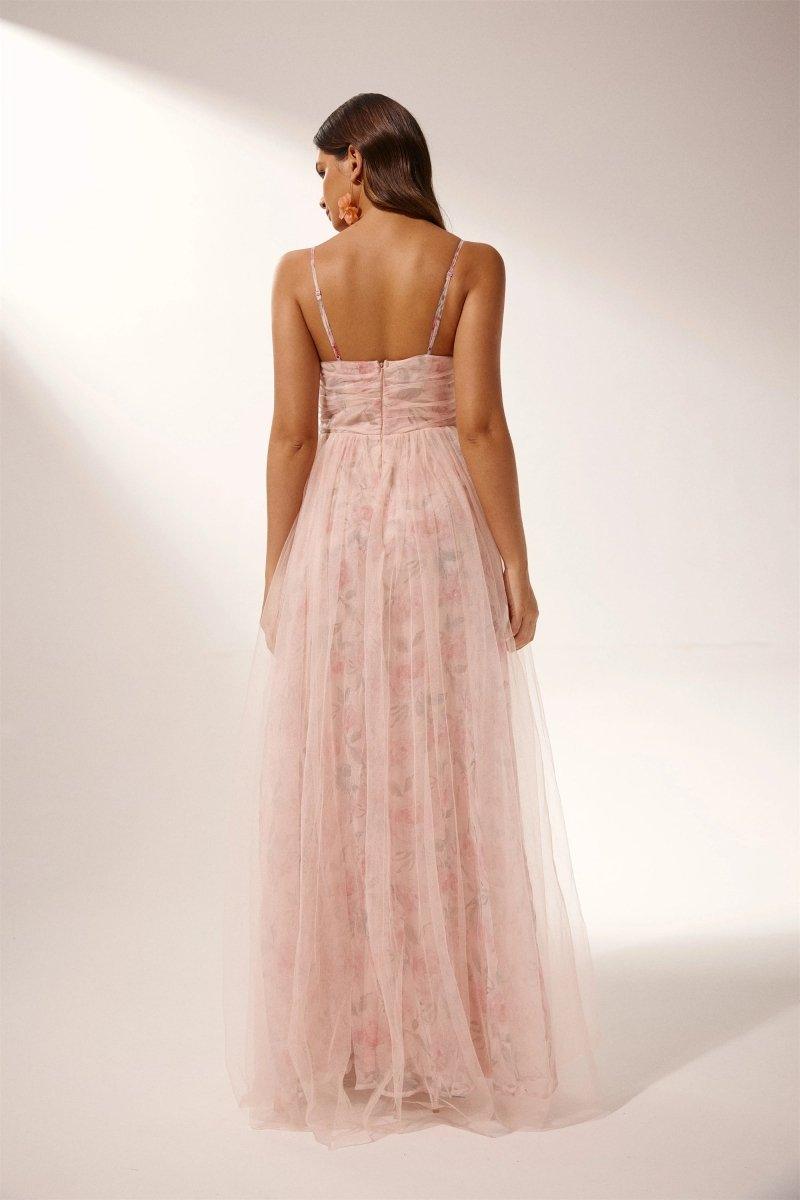 Floral Tulle Maxi Dress | Pink | Spring Wedding | Tulle - ZyraLux Kleding en accessoires