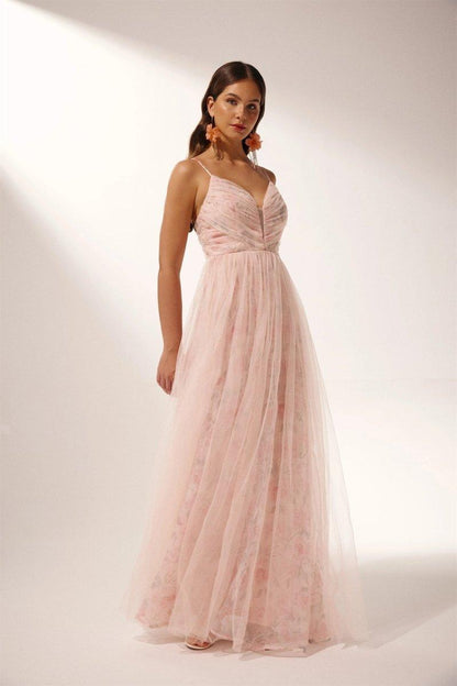 Floral Tulle Maxi Dress | Pink | Spring Wedding | Tulle - ZyraLux Kleding en accessoires