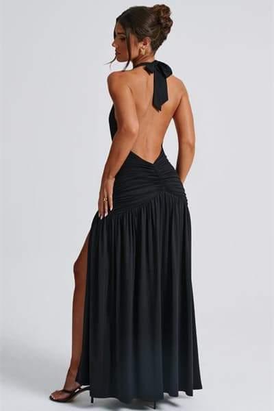 Norma Halter Deep V-Neck Maxi Dress | Multicolor | Evening Event | Polyester - ZyraLux Kleding en accessoires