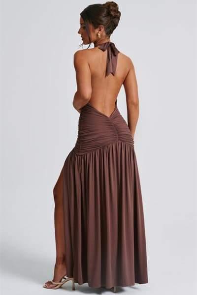 Norma Halter Deep V-Neck Maxi Dress | Multicolor | Evening Event | Polyester - ZyraLux Kleding en accessoires