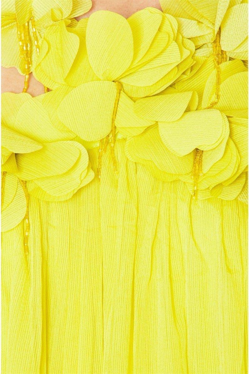 Golden Blossom Halter Dress | Yellow | Formal | Chiffon - ZyraLux Kleding en accessoires