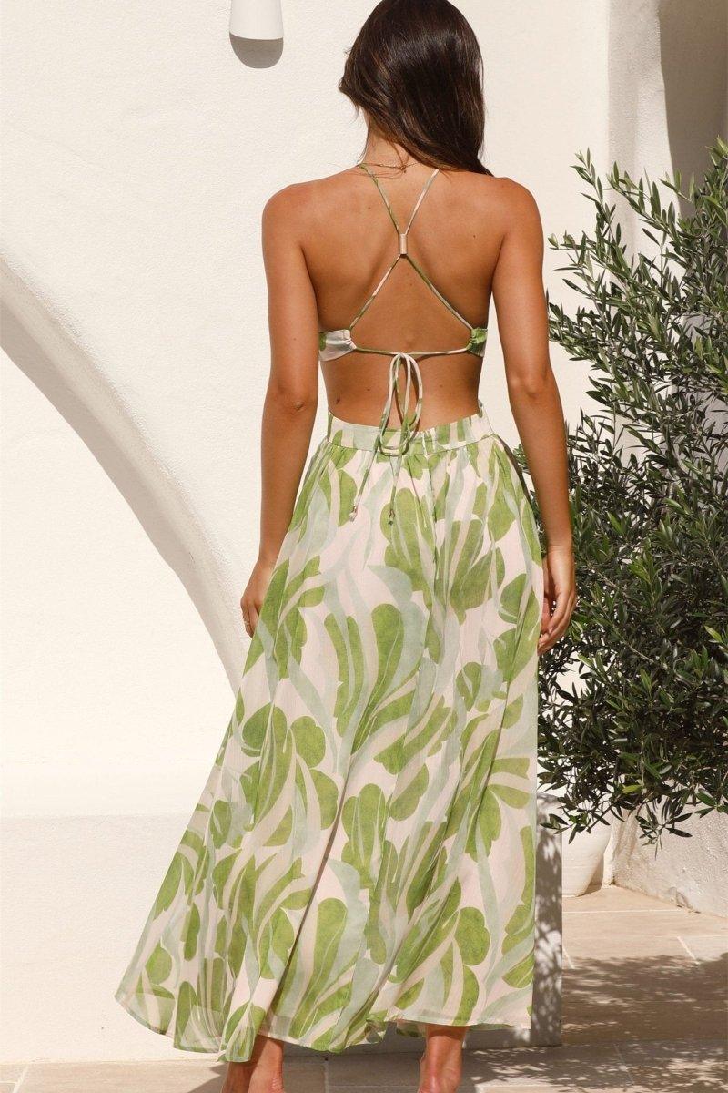 Olivia Floral Printed Cut-Out Dress | Green | Resort | Chiffon - ZyraLux Kleding en accessoires