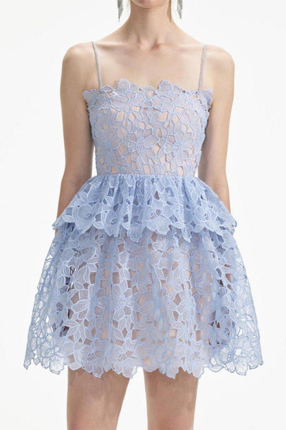 Lace Tiered Cami Mini Dress | Blue | Party | Lace - ZyraLux Kleding en accessoires