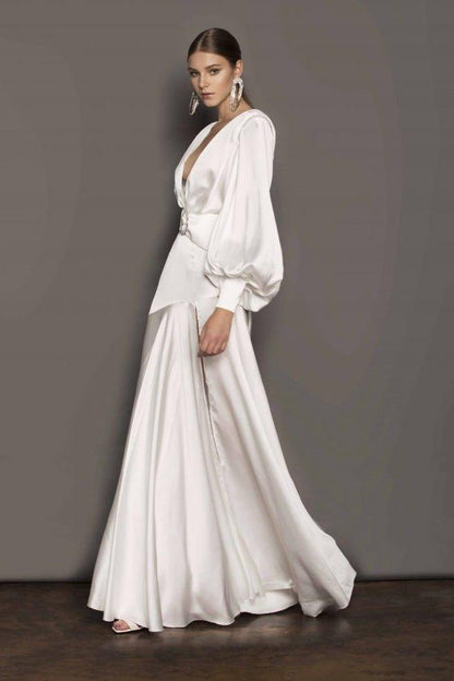 Ethereal Elegance Gown | White | Formal Wear | Satin - ZyraLux Kleding en accessoires