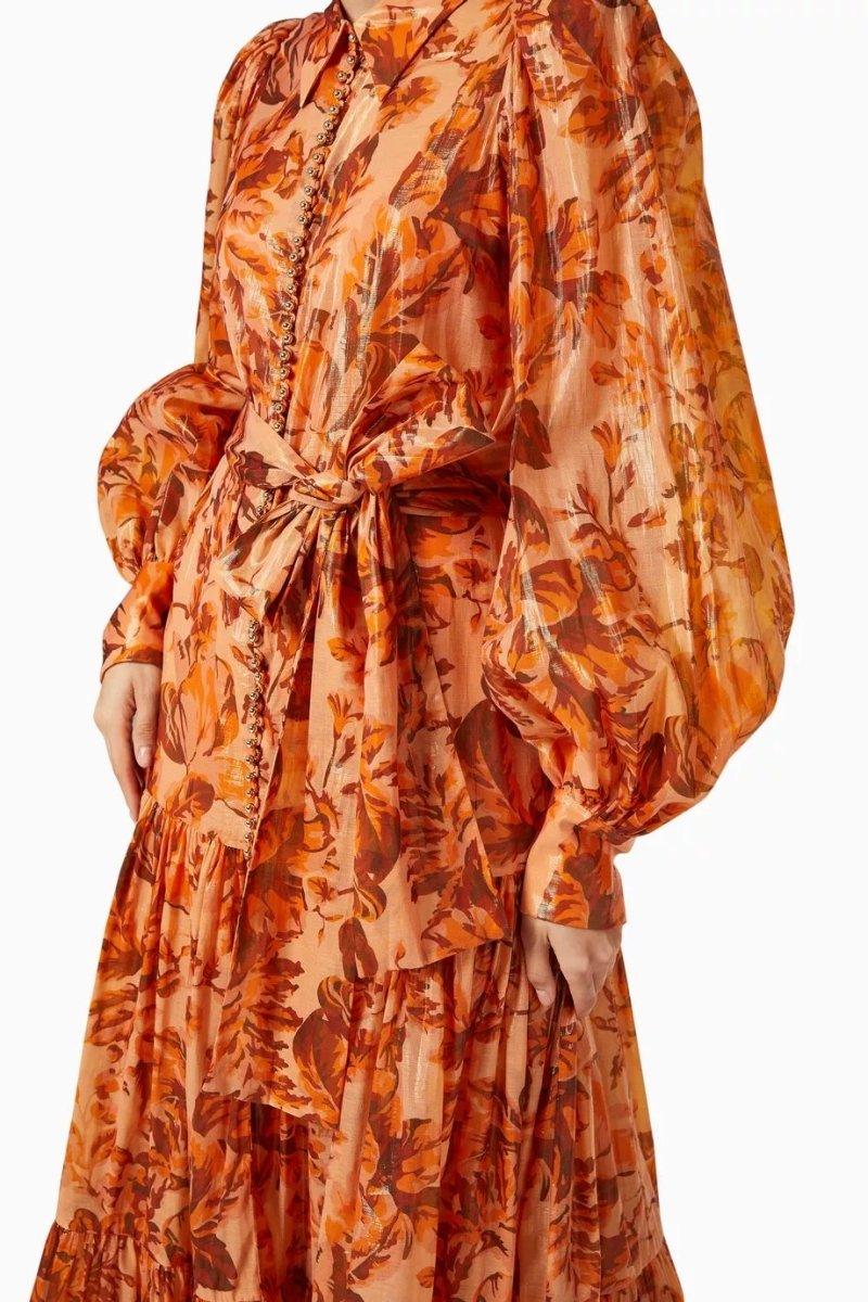 Autumn Blossom Maxi Dress | Orange | Casual | Polyester Blend - ZyraLux Kleding en accessoires