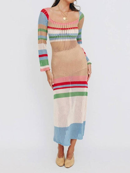 Ruth Crochet Colorblock Maxi Dress | Multicolor | Casual | Cotton - ZyraLux Kleding en accessoires