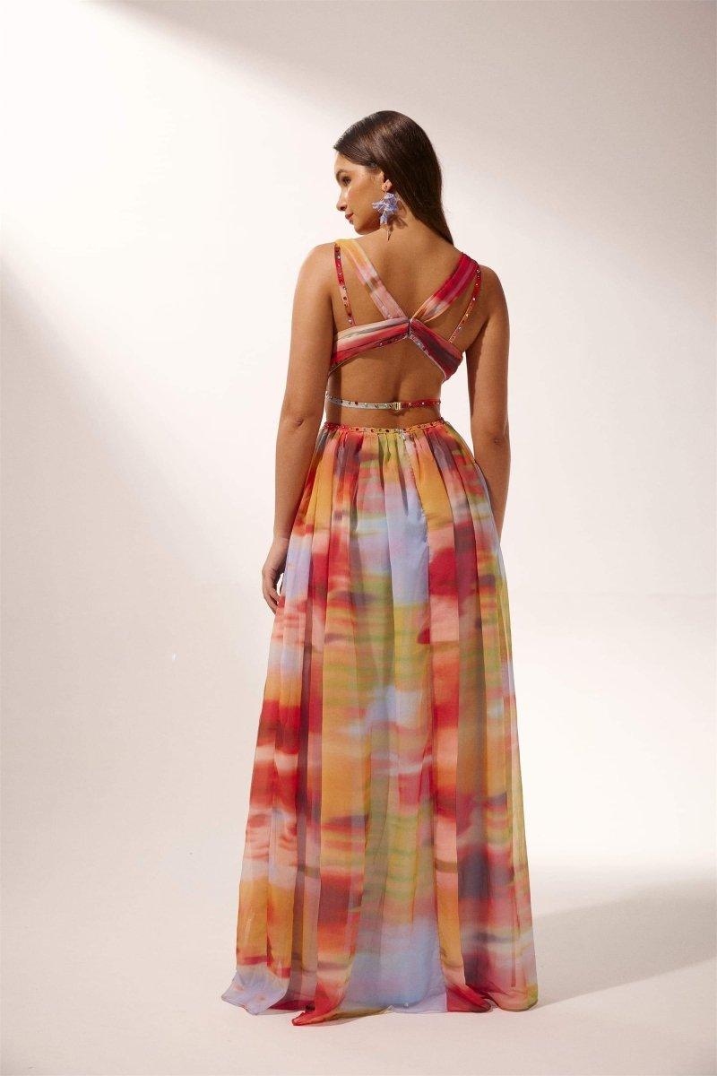 Sheila Printed High Slit Maxi Dress | Color Mix | Evening | Chiffon - ZyraLux Kleding en accessoires