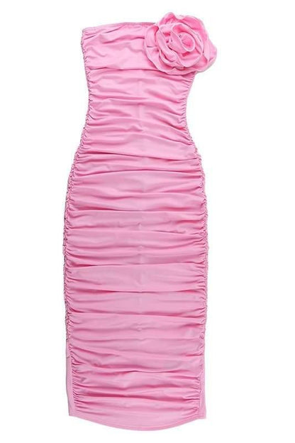 Tina Flower Strapless Midi-jurk | Roze | Formeel | Polyester