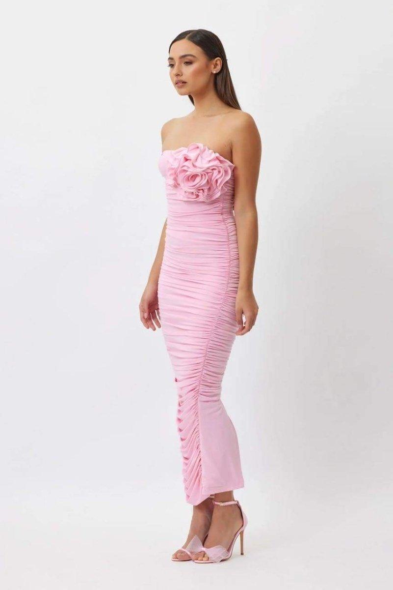 Tina Flower Strapless Midi-jurk | Roze | Formeel | Polyester