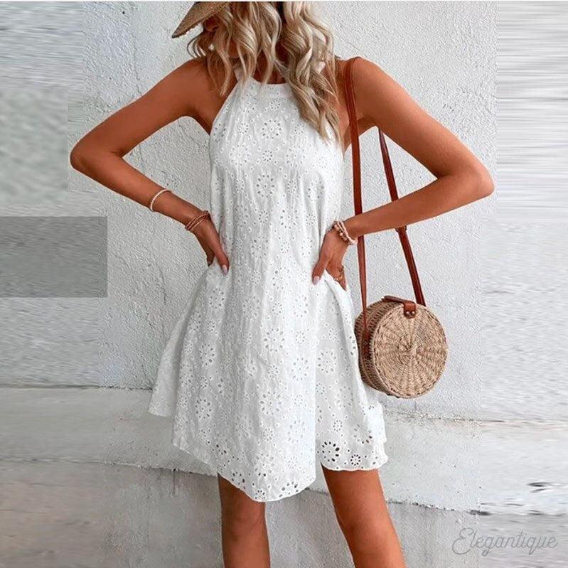 Lace Halter Dress | White | Lace | Elegant and Chic - ZyraLux Kleding en accessoires