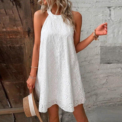 Lace Halter Dress | White | Lace | Elegant and Chic - ZyraLux Kleding en accessoires